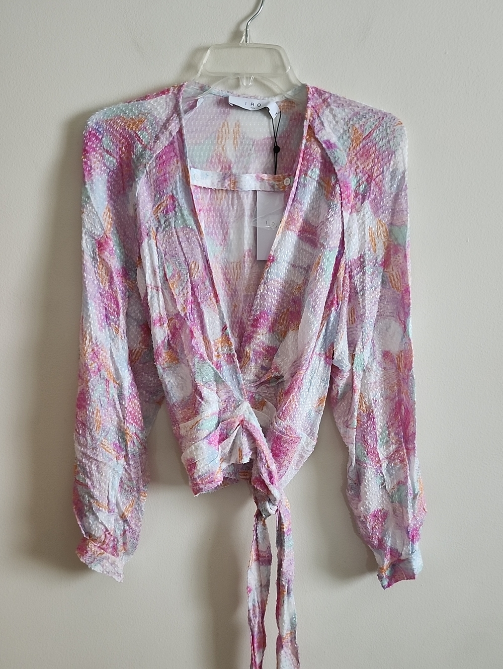 IRO Pastel Colorful Wrap Top Blouse Long Sleeve Lightweight Sz 34 Or XS